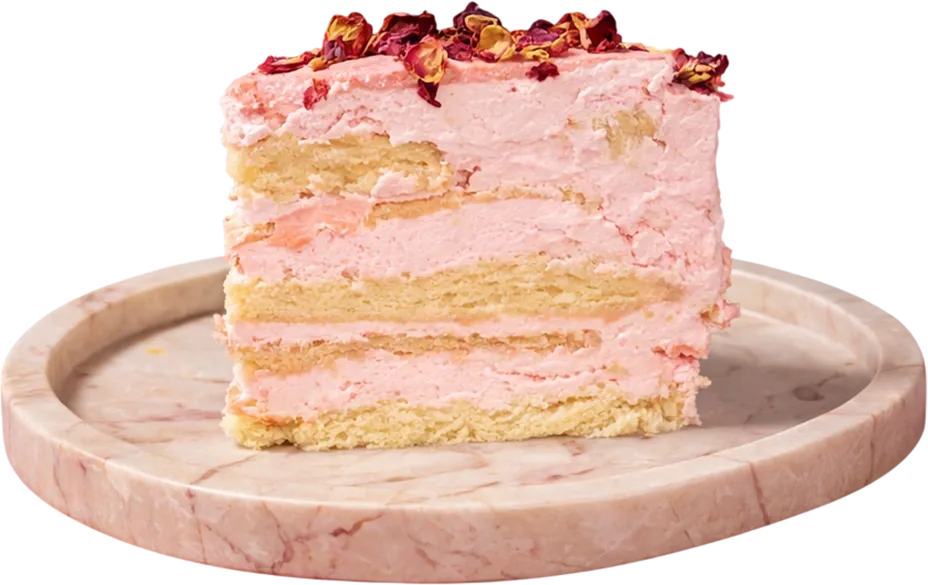 Original DULCE rose cake on a marble serving plate